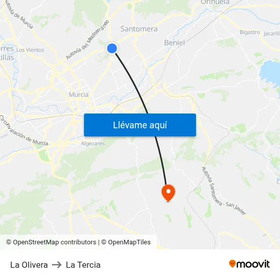 La Olivera to La Tercia map