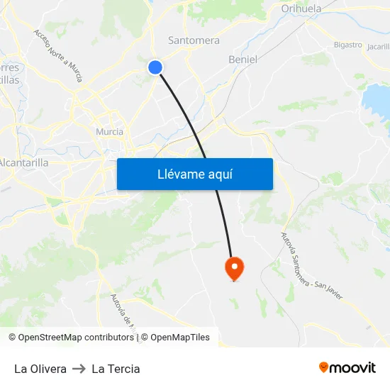 La Olivera to La Tercia map