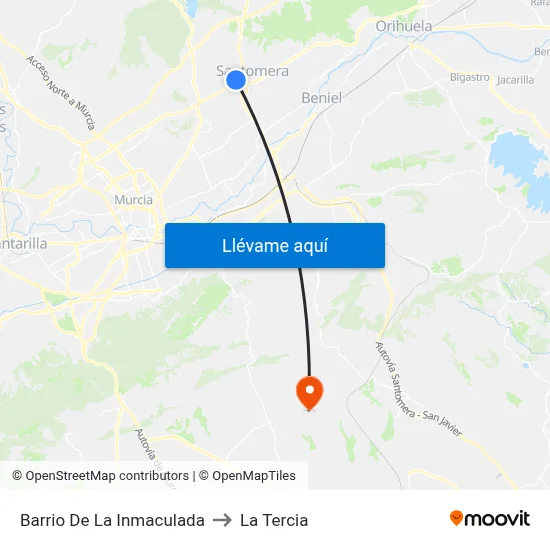 Barrio De La Inmaculada to La Tercia map