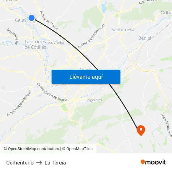 Cementerio to La Tercia map