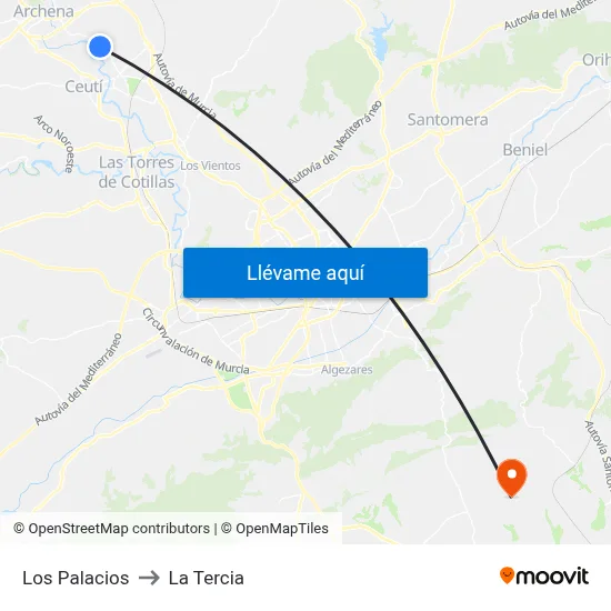 Los Palacios to La Tercia map