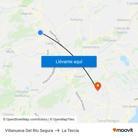 Villanueva Del Río Segura to La Tercia map