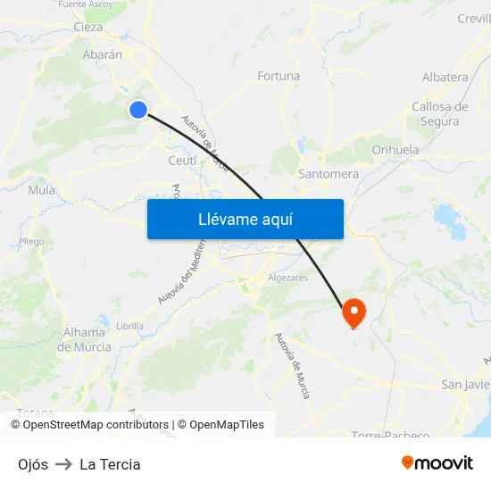 Ojós to La Tercia map
