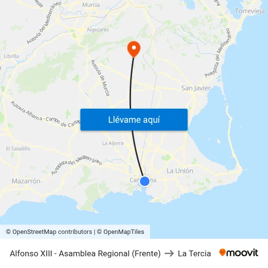 Alfonso XIII - Asamblea Regional (Frente) to La Tercia map