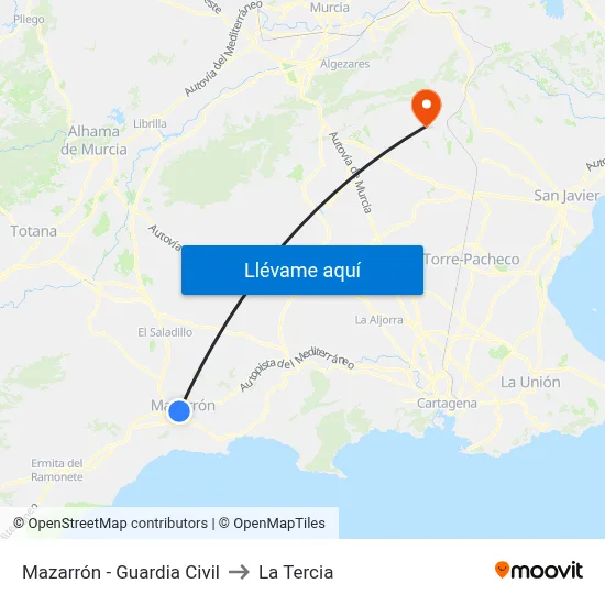 Mazarrón - Guardia Civil to La Tercia map