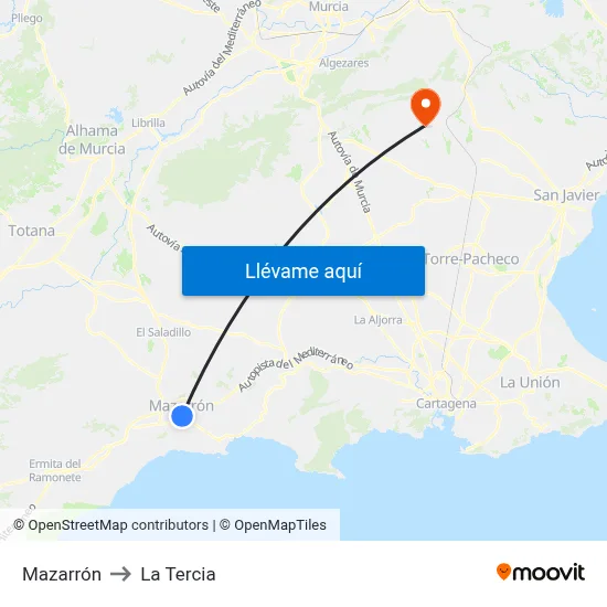 Mazarrón to La Tercia map