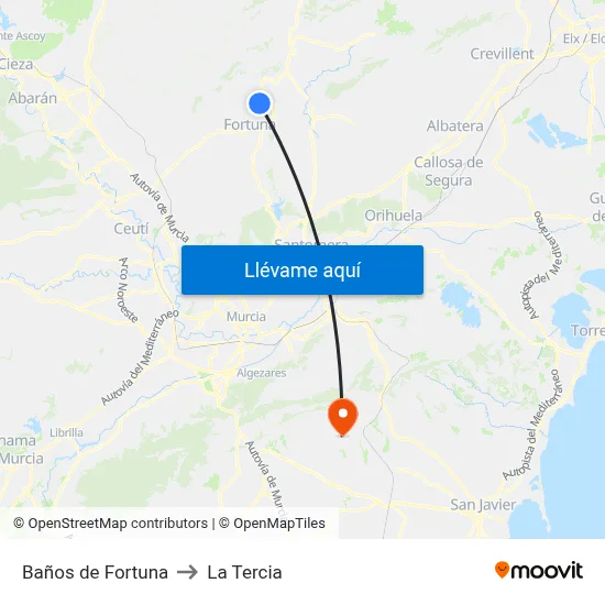 Baños de Fortuna to La Tercia map