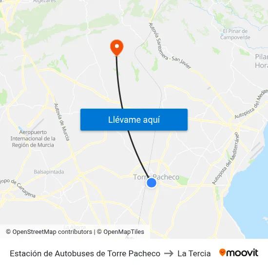 Estación de Autobuses de Torre Pacheco to La Tercia map