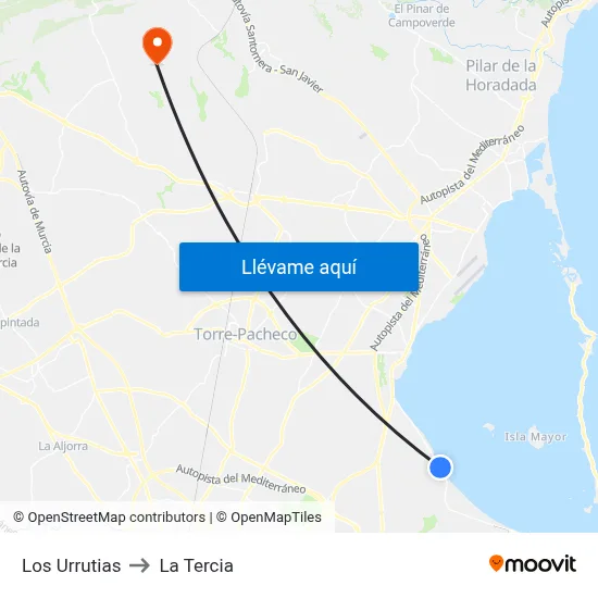 Los Urrutias to La Tercia map