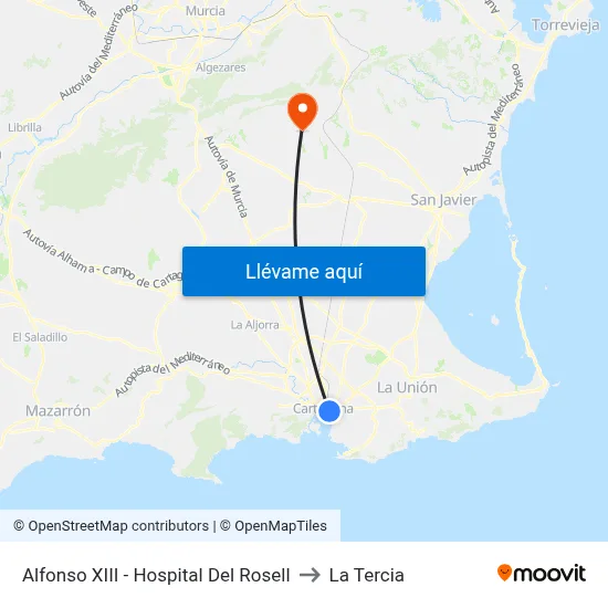 Alfonso XIII - Hospital Del Rosell to La Tercia map