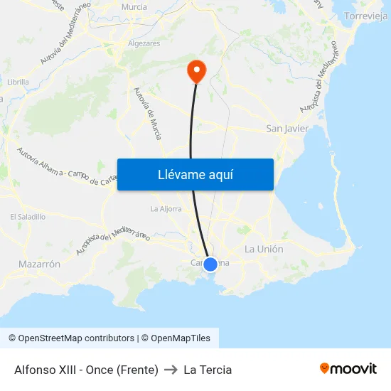 Alfonso XIII - Once (Frente) to La Tercia map