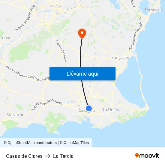 Casas de Clares to La Tercia map