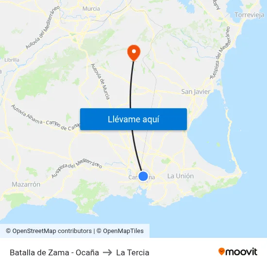 Batalla de Zama - Ocaña to La Tercia map