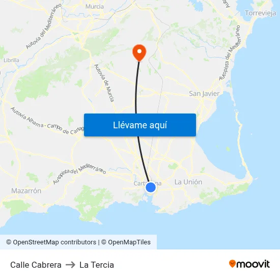 Calle Cabrera to La Tercia map