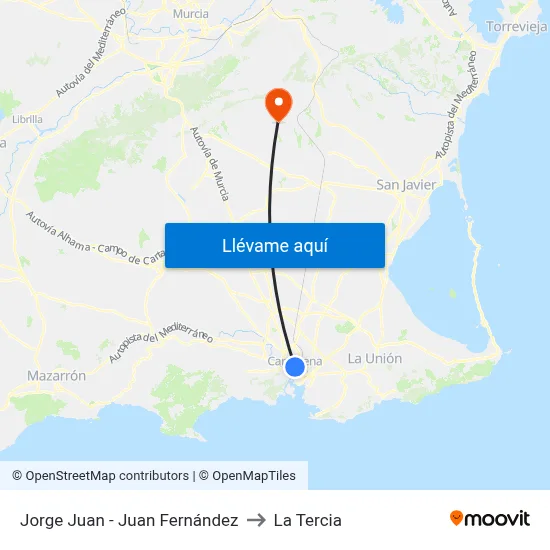 Jorge Juan - Juan Fernández to La Tercia map