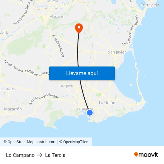 Lo Campano to La Tercia map