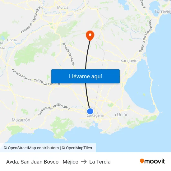 Avda. San Juan Bosco - Méjico to La Tercia map