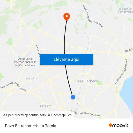 Pozo Estrecho to La Tercia map