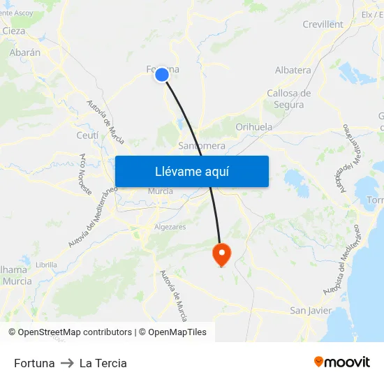 Fortuna to La Tercia map