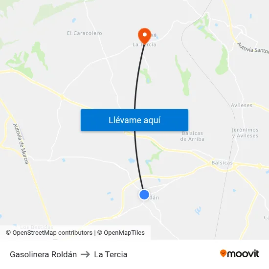 Gasolinera Roldán to La Tercia map