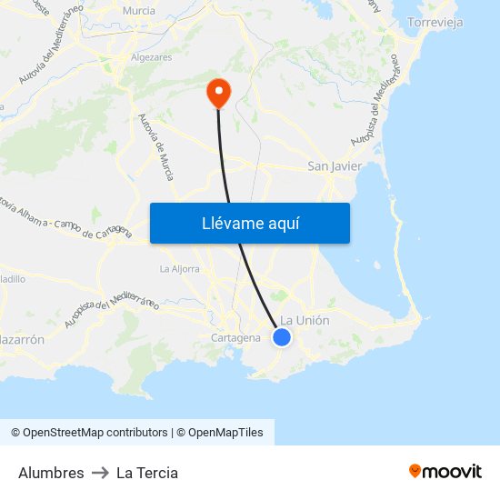 Alumbres to La Tercia map