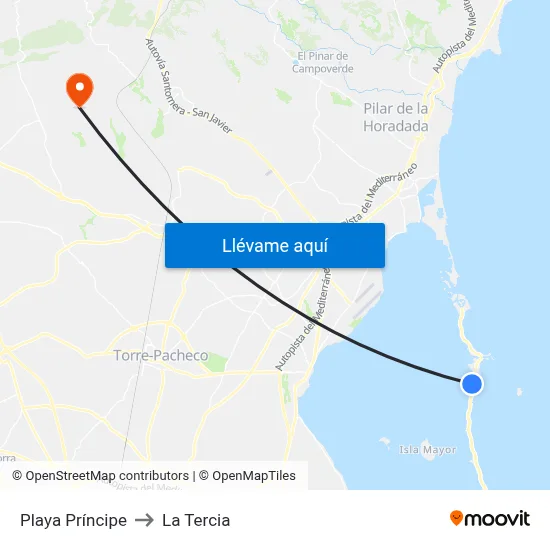 Playa Príncipe to La Tercia map