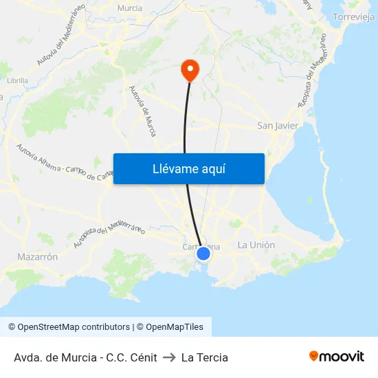 Avda. de Murcia - C.C. Cénit to La Tercia map