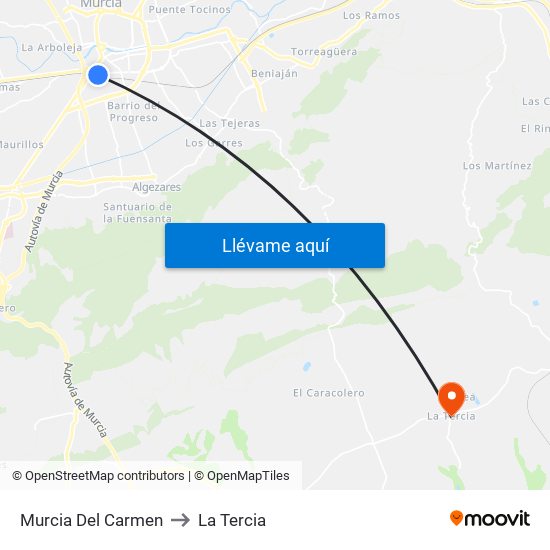 Murcia Del Carmen to La Tercia map