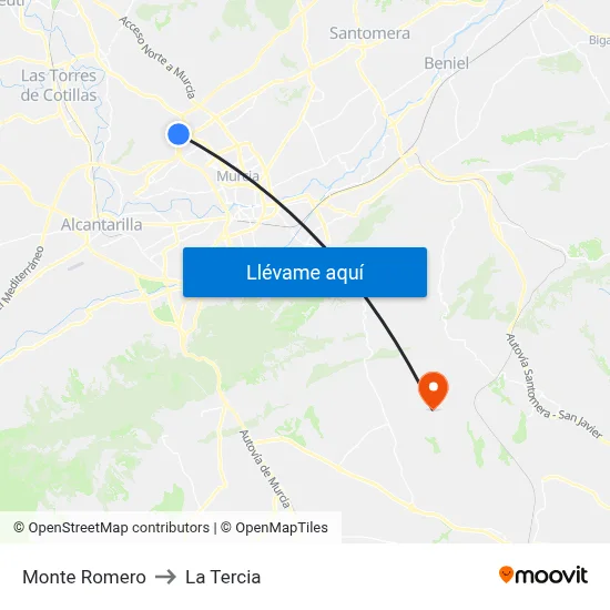 Monte Romero to La Tercia map