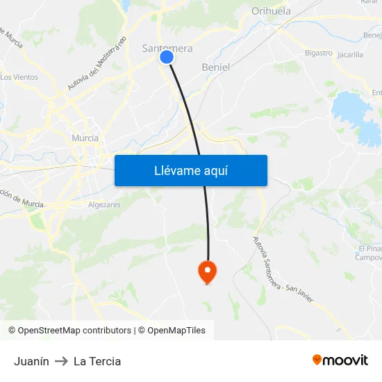 Juanín to La Tercia map