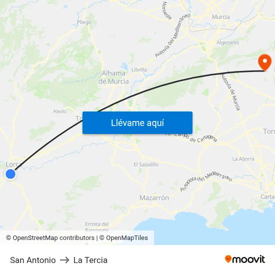 San Antonio to La Tercia map