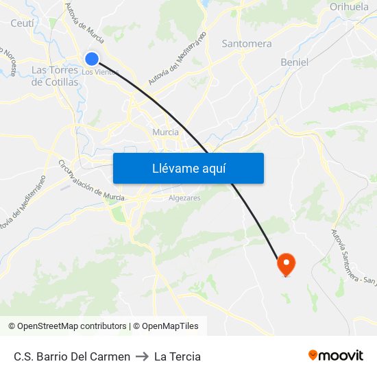 C.S. Barrio Del Carmen to La Tercia map