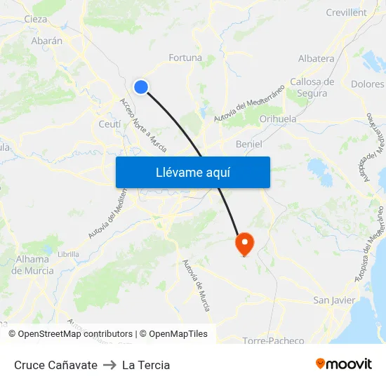 Cruce Cañavate to La Tercia map
