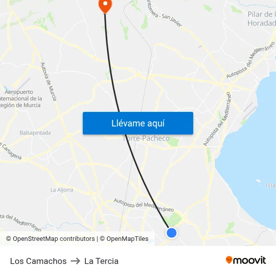 Los Camachos to La Tercia map