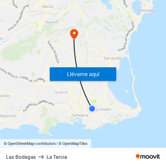 Las Bodegas to La Tercia map