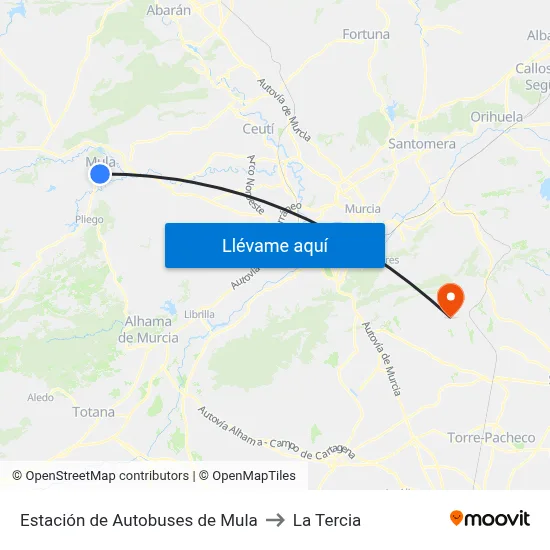 Estación de Autobuses de Mula to La Tercia map