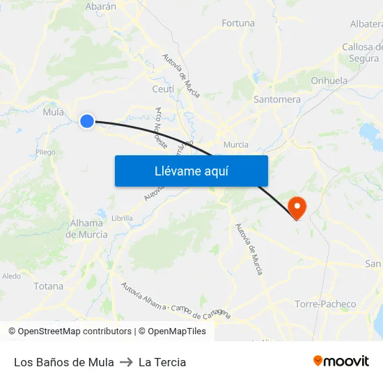 Los Baños de Mula to La Tercia map
