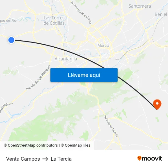 Venta Campos to La Tercia map