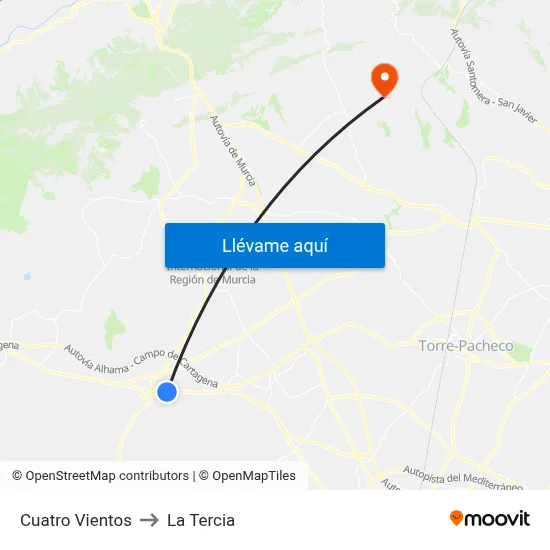 Cuatro Vientos to La Tercia map