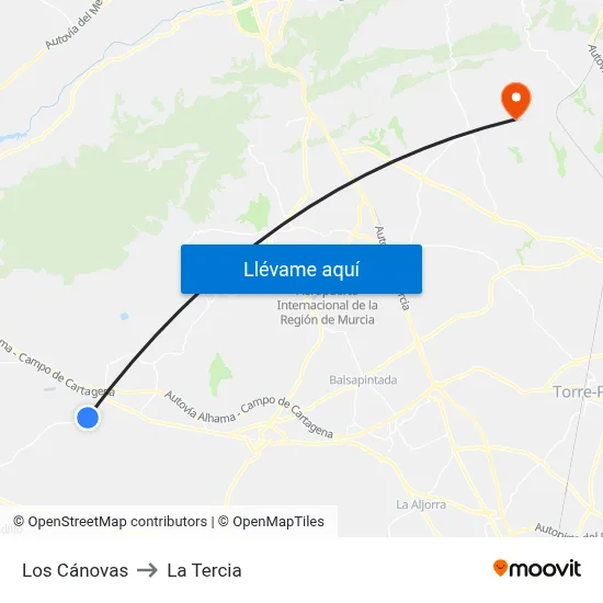 Los Cánovas to La Tercia map