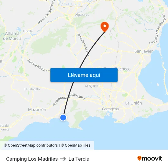 Camping Los Madriles to La Tercia map