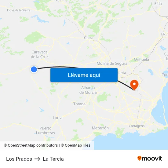 Los Prados to La Tercia map