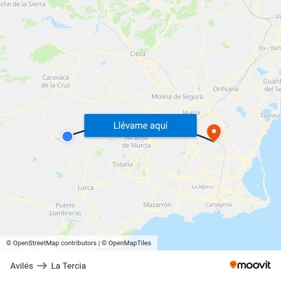 Avilés to La Tercia map