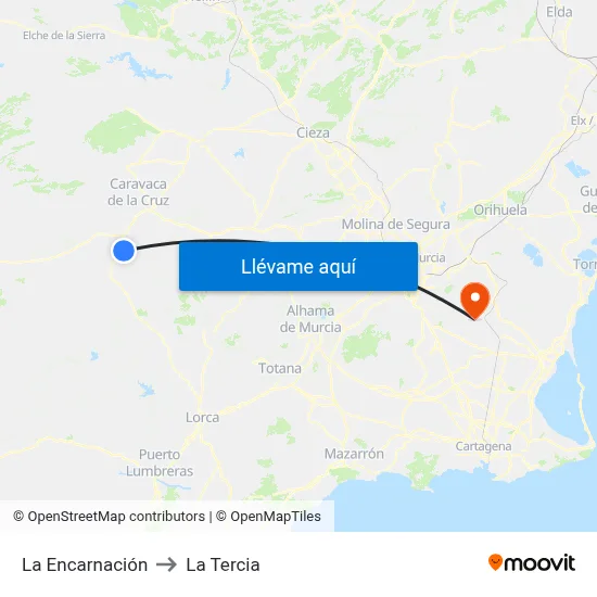 La Encarnación to La Tercia map