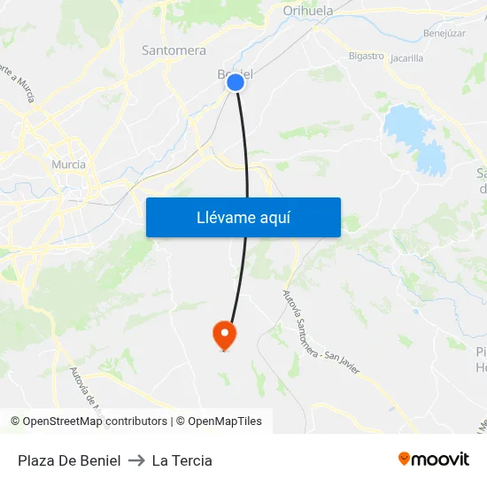Plaza De Beniel to La Tercia map