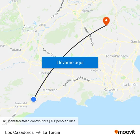 Los Cazadores to La Tercia map