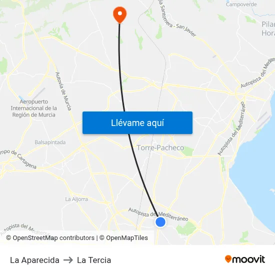 La Aparecida to La Tercia map