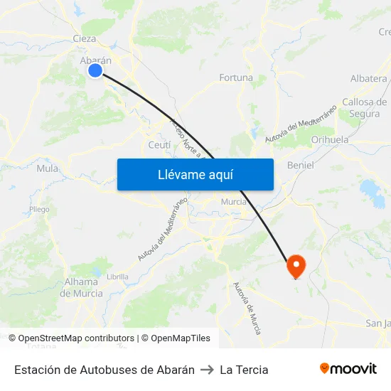 Estación de Autobuses de Abarán to La Tercia map