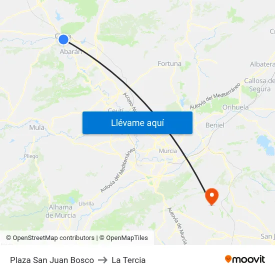 Plaza San Juan Bosco to La Tercia map