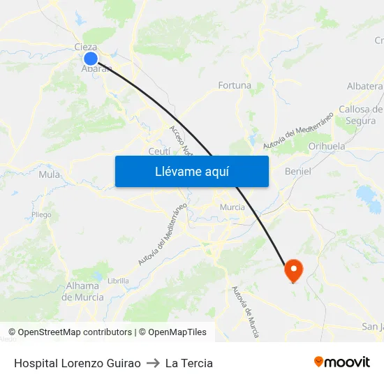 Hospital Lorenzo Guirao to La Tercia map